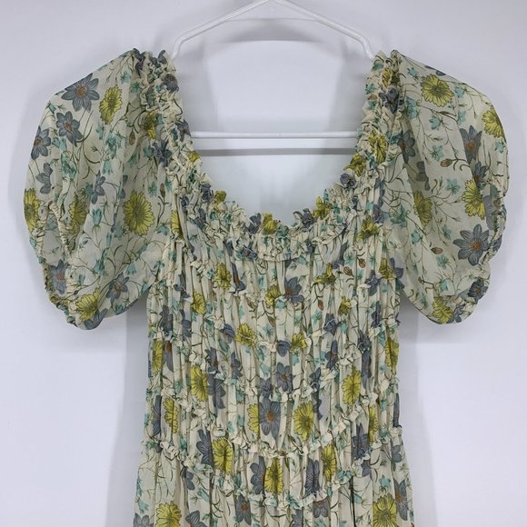 Max Studio Dress Floral Print Smocked Midi Short Sleeve Lined - Picture 9 of 12